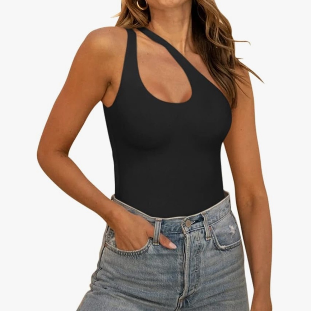 ReoRia Black Asymmetrical Cut Out Bodysuit